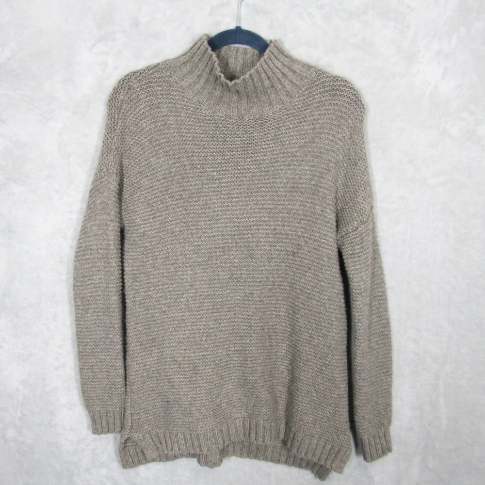 Marine Layer Womens XS Mock Neck Wool Blend Sweater Brown Chunky Knit Ribbed